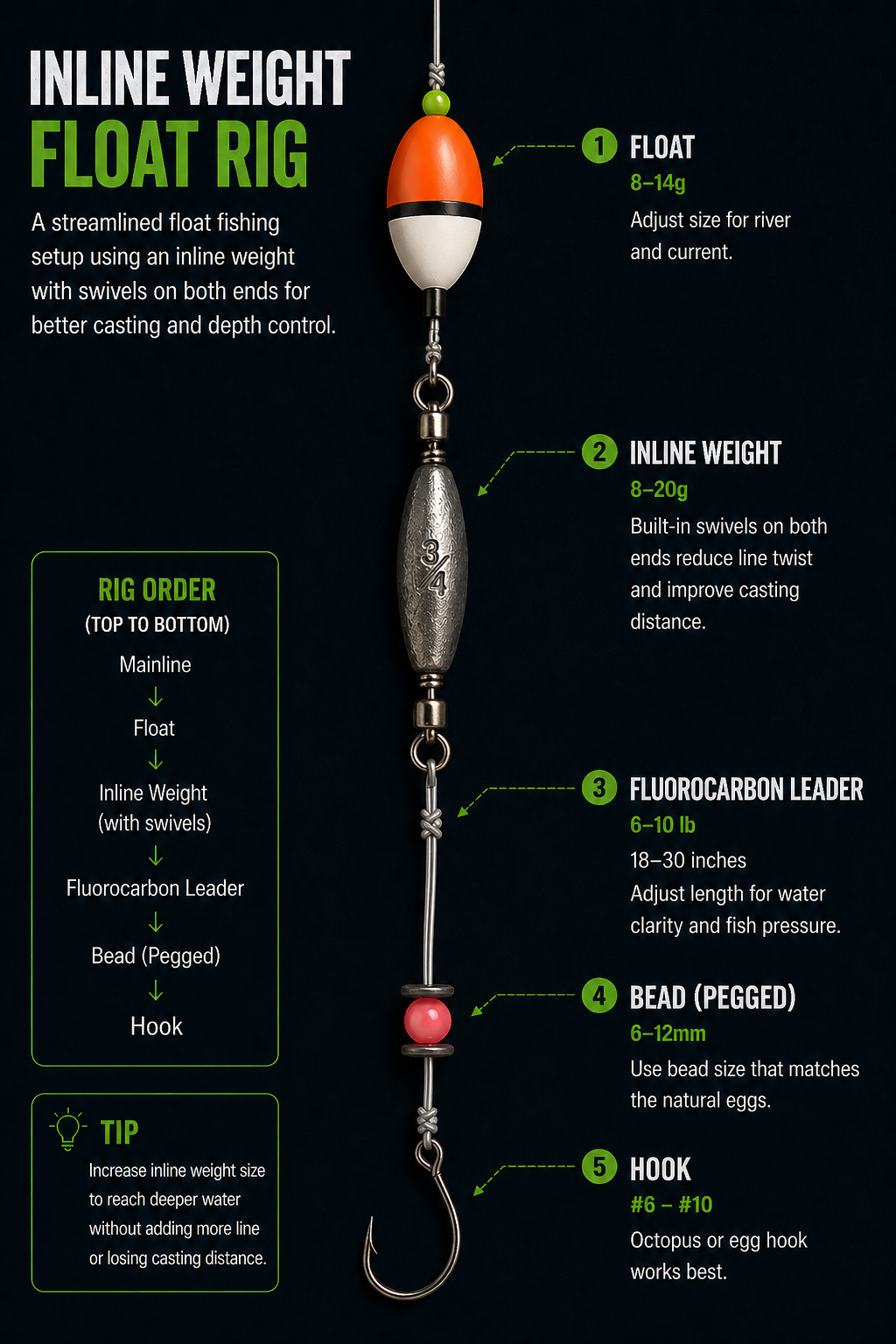 Inline weight bead rig diagram